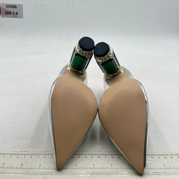 FSJ Silver Bridal Pointed Toe High Heel Crystal Pumps Slip on Wedding Shoes - Picture 7 of 8